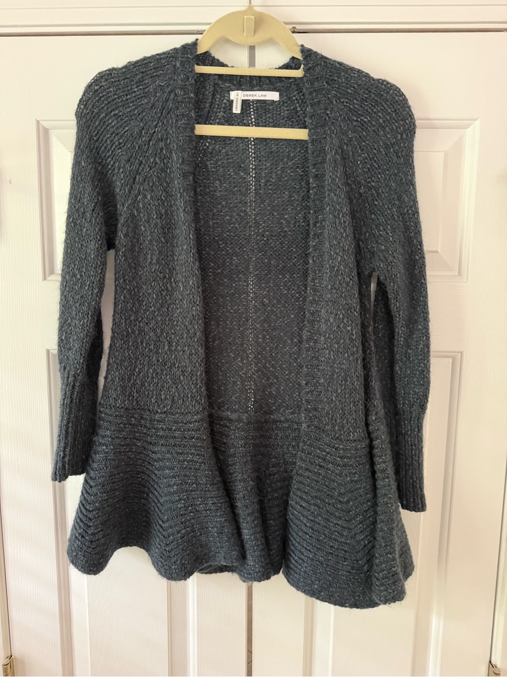 Derek Lam Dark Gray Textured Open-Front Flared Hem Cardigan